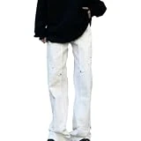 Jeans para Hombre Clásico Color sólido Personalidad Diseño de Moda Cien con Jeans Casual Suelto Guapo Jeans Rectos Lavados M