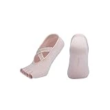 INGVY Calcetines de yoga con correas cruzadas de medio dedo cinco dedos calcetines de yoga agujeros de excavación yoga danza ejercicio gimnasio pilates calcetines (color: rosa claro, tamaño: 1 par)