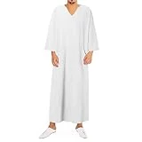 Beokeuioe Vestido musulmán para hombre Jubba Thobe Dishdasha Arabia Saudita Vestido de Caftán Manga Larga Dubai Oriente Medio Islámico Ropa Turca Vestidos Thobe Hombres Ropa de Oración, A2 blanco., S