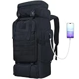 Lizbin Mochila de Senderismo, Mochila Táctica Militar de 80 L, Mochila Grande para Acampar y Senderismo, Mochila de Senderismo, Mochila de Senderismo con Puerto de carga USB, Mochila de Viaje (Negro)