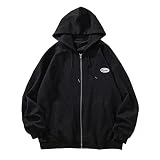 Sudadera con capucha con cremallera completa, sudadera con capucha para otoño e invierno, de algodón, suelta, con capucha, unisex, monocolor, sudadera con capucha, Negro , XXXL
