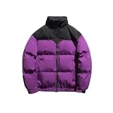 Mens Cotton Jacket Mens Casual Colour Matching Winter Jacket Mens Basic Stand Up Collar Cold Weather Jacket Mens Simplicity College Jacket Classic D-Purple XL