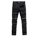 Pantalones Vaqueros Rasgados para Hombre, a la Moda, de Color sólido, Ajustados, cómodos, con Costuras elásticas, Cremallera, guapos, versátiles, Informales, para Motorista 32
