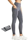 Comallan Leggings Invierno Mujer Impermeables Mallas Deporte Termicos Pantalones para Correr Entrenamiento Deportivos Forro Polar y Bolsillos,Gris M