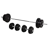 HOMCOM Juego de Pesas de 55 kg con Mancuernas y Barra Pesos Ajustables 2 en 1 con Discos Barra de 170 cm para Culturismo Entrenamiento Fitness en Hogar Gimnasio Negro