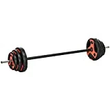 SPORTNOW Juego de Barra de Pesas 20 kg con Mancuernas Set de Musculación con 6 Discos 1,25 kg 2,5 kg 5 kg para Entrenamiento Culturismo en Gimnasio Casa 140x17x17 cm Negro y Rojo