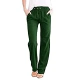 Pantalones Mujer Comodos Verano Pantalón Largo Algodón y Lino Elegante Cintura Alta Pantalones Vacaciones Pantalón Largos para Mujer con Bolsillos Playa con Bolsillos y Pantalones de Cómodos