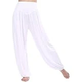 MEISHINE Mujer Pantalones de Yoga Algodón Modal Harem Pantalón Polainas por Danza, Yoga, Ganduleado, Fitness - Muy Suave (Size M, Blanco)