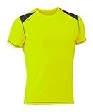 ASIOKA 182/17 Camiseta técnica combinada Unisex para Adultos de m/Corta, Amarillo flúor/Marengo, XXL