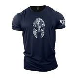 GYMTIER Spartan Helmet Hex Camo - Camiseta de gimnasio para hombre, para culturismo y levantamiento de pesas, azul marino, XL