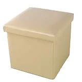 GeELky Cubo De Almacenamiento Otomano,Imitación De Cuero Plegable Pequeño Reposapiés Taburete Asiento Caja De Juguetes Mesa De Centro Cuadrada Reposapiés Multifunción Cubierto-Beige 30x30x30cm(12x1