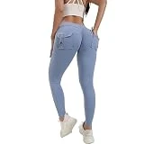 Leggings de levantamiento de glúteos con bolsillos para mujer, elásticos, cintura alta, pantalones de entrenamiento para correr, pantalones de esquí para mujer, color negro, extralargos, azul, S