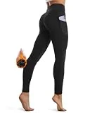 GymCope Leggins Termicos Mujer Invierno con Bolsillos, Mallas Pantalon Yoga Deporte Elásticos Cintura Alta para Jogger, Pilates, Gimnasios, Fitness (Negro, M)