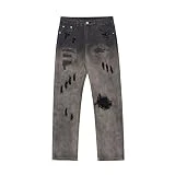 Pantalones Vaqueros para Hombre, Vaqueros Personalizados a la Moda con Bloqueo de Colores, Vaqueros versátiles a la Moda, Bonitos Pantalones Vaqueros de Pierna Ancha Lavados Informales con diseño L
