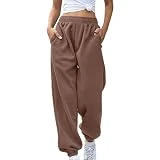Pantalones de chándal para mujer, holgados, lisos, informales, ligeros, informales, pantalones de chándal de cintura alta, cintura elástica, tela con cordón, pantalones largos informales, holgados,