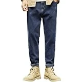 BAFTEC Jeans para Hombre Costura Vintage Personalidad Lavado Desgastado Tendencia Suelta Pantalones de Mezclilla básicos Que Combinan con Todo 38