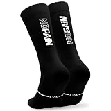 Calcetines Ciclismo Altos Deportivos Hombre y Mujer - Calcetines Running Triatlón Gimnasio Crossfit - Acolchados, Transpirables, Sin Costuras, Compresivos y Ligeros (L-XL, Negro)