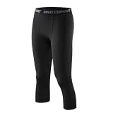 Smatstyle Mallas Hombre 3/4 Leggings Pantalones de Compresión para Hombre Pantalones Deportivos de Entrenamiento Secado Rápido Pantalones de Baloncesto Capa Base Mallas Running Gym (XL, Negro Puro)