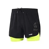 Lixada Hombres Pantalónes Cortos de Running 2-en-1, Pantalones Cortos de Atletismo, Pantalones Cortos de Fitness Maratón, Transpirable Pantalones+Secado Rápido