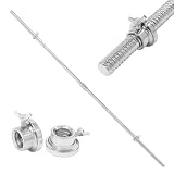 ALLINLIFE Barra de Pesas 220cm, Barra Recta Desmontable 28mm de Diámetro cromado, 2 Tuerca, Acero Resistente, Espuma Antideslizante, Barra de Levantamiento de Pesas, Barra Olímpica en Gym Casa