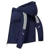 Mens Windproof Jacket Mens Autumn Winter Solid Colour Sport Jacket Mens With Hood Shoulder Vertical Stripes Outdoor Jacket Mens Simplicity Long Sleeve Jacket Classic C-Dark Blue1 4XL