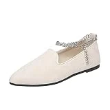 TEELONG Zapatos casuales de ante de color sólido con hebilla de tobillo puntiaguda para mujer, zapatos casuales para mujer, talla 8, White, 36.5 EU