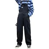 JOELEW Mono Vaquero para Hombre, Moda, Bolsillos de Empalme con Personalidad, Suelto, Recto, para Exteriores, versátil, Informal, Pantalones Vaqueros con Tirantes L