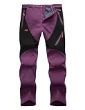 HFDWYJ Mujeres forro polar senderismo pantalones 4 bolsillos con cremallera Invierno Cálido Softshell Snow Ski Pants Impermeable Aislado, Púrpura+Negro, XS