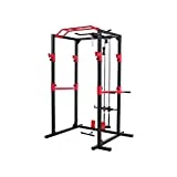 Zoomyo Rack de musculación, Estructura de Acero sólido, Juego de Rack de Fitness, con 2 focos, Barra de dominadas, Soporte para Dip, poleas y Remo, para Principiantes y avanzados.