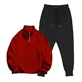 OCCOKO Chándal de hombre y Pantalones Conjunto de Invierno Chandal de Jogging para Hombre Deportivo y Cremallera Conjunto de Ropa (Red, XL)