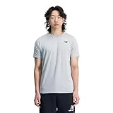New Balance Camiseta Tenacity Heathertech para hombre, Gris jaspeado (Athletic Grey Heather), Small