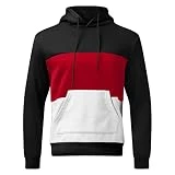 Sudadera con capucha para hombre de manga larga, informal, versátil, con bloqueo de color, con bolsillos de gran volumen, adecuada para deportes, acogedora camiseta de sudor para hombre, Negro , XL
