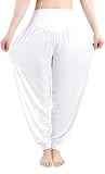 Cegerne Modal Harem Yoga Pilates Danza Pantalones Super Suave Pantalones Bombachos Spandex Pantalones Pluderhose Aladino, Blanco, XXXL