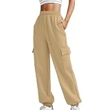 Pantalones de chándal para mujer, de algodón, ligeros, corte regular, informales, pantalones de tela, pantalones de chándal monocolor, para el tiempo libre, deportes, cintura alta con cordón,