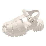 TEELONG Sandalias romanas con diadema transpirable de verano 2023, suela gruesa elevada, hebilla hueca, sandalias romanas para mujer nacida 7, Z2 Beige, 37.5 EU