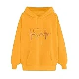 Genérico Suéter con Capucha y Estampado de Amor de Manga Larga de Color sólido para Mujer Blusa Cremallera Mujer (#7-Yellow, XXL)