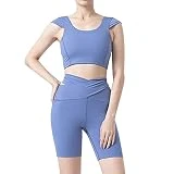 2023 - Leggings para mujer, pantalones y pantalones para mujer, leggings de cintura alta, para correr, pilates, entrenamiento, faldas de yoga suaves, pantalones cortos sin costuras, azul, S