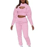 OCCOKO Sudadera con capucha de Color sólido con cordón acolchado para mujer a la moda de otoño e invierno, pantalones con cordón de manga larga, traje de piezas Peto Mujer (Pink, XL)