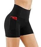 The Gym People - pantalones cortos de yoga de mujer para hacer deporte, entrenar o correr. Cintura alta, efecto faja, bolsillos profundos. - Negro - XL