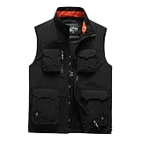 Adhdyuud Chaqueta militar para hombre, con múltiples bolsillos, con cremallera, sin mangas, para fotografía, pesca, Negro, XXL