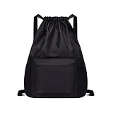TIANNAIT Mochila negra con cordón, mochila deportiva informal, mochila impermeable con cordón, mochila escolar, unisex, adecuada para acampar, yoga, fitness, viajes, montañismo.