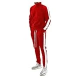 Men Tracksuit Slim Fit Fashion Men'S All-Match Jacket Casual Fashion Men 2-Piece Set Sport Jacket Youth Vintage Color Contrast Men Long Sleeve Jacket O-Red2 3XL