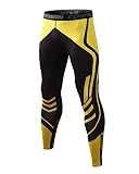 Ruowuhen Leggings Mallas Hombre Deporte para Running Fitness, Secado Rápido Pantalón de Compresión Mallas Deportivas Negro Amarillo XXL