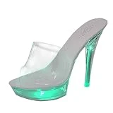 Zapatos negros de mujer verano casual zapatillas de mujer deslizadores con cuadrado transparente sexy zapatos de tacón alto con luces para mujer zapatos de mujer salud, verde, 40 EU Estrecho