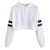 PAIDAXING Sudadera corta con capucha para mujer, casual, suelta, con cordón, a cuadros, manga larga, para niñas y adolescentes, Blanco-a, L