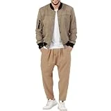 WESBR Mens Sports Suit Mens Autumn Solid Color Jogging Suit Mens Light Shoulder Zip Transition Jacket Mens 2-Piece Set Casual Jacket Zip Placket F-Brown 3XL