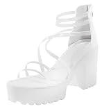 DAIFINEY Zapatos impermeables con cremallera tacones plataforma grande sandalias de mujer para mujer zapatos de mujer amarillo, Blanco, 39 EU