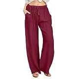 Pantalones Mujer Comodos Verano Pantalones Mujer Casuales de Lino de Algodón Pantalón Original Cordón Cintura Alta Pantalones Verano Causal Flojo Largos Pants for Women Smocked Elastic Cintura