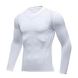 Camisas de compresión para Hombres, Camiseta Interior atlética de Capa Base de Manga Larga para Hombres, Camiseta de Entrenamiento Camiseta Deporte Hombre (White, M)
