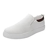 Zapatillas Deportivas de Pie de Fondo Plano Zapatillas Cómodas de Moda Zapatos para Hombres Running Zapatillas para Hombres Compatible con Moto Hombre Vintage, blanco, 43 EU